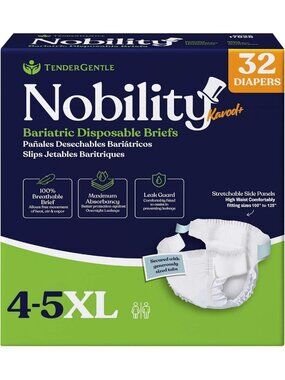 Bariatric Adult Diapers 4-5XL - 32 Pack Disposable Briefs with Stretch Tabs, Max